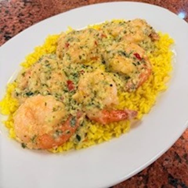Shrimp Scampi Over Rice.
