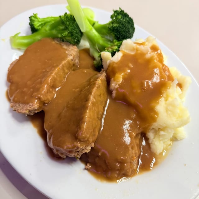 Meatloaf with Mushroom Sauce Sandwich.